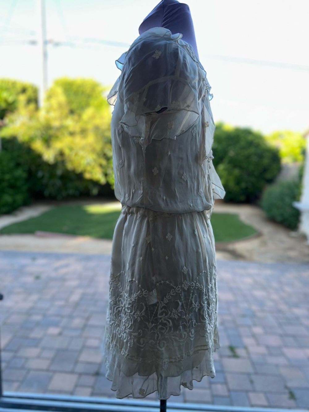 Sheer Ruffle V-Neck Mini Dress in Ivory - Picture 5 of 8